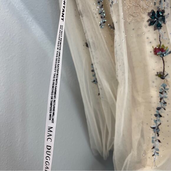 Mac Duggal Beige Flutter Sleeve High Neck Embellished Floral Dress Nude 20510 - Picture 11 of 16